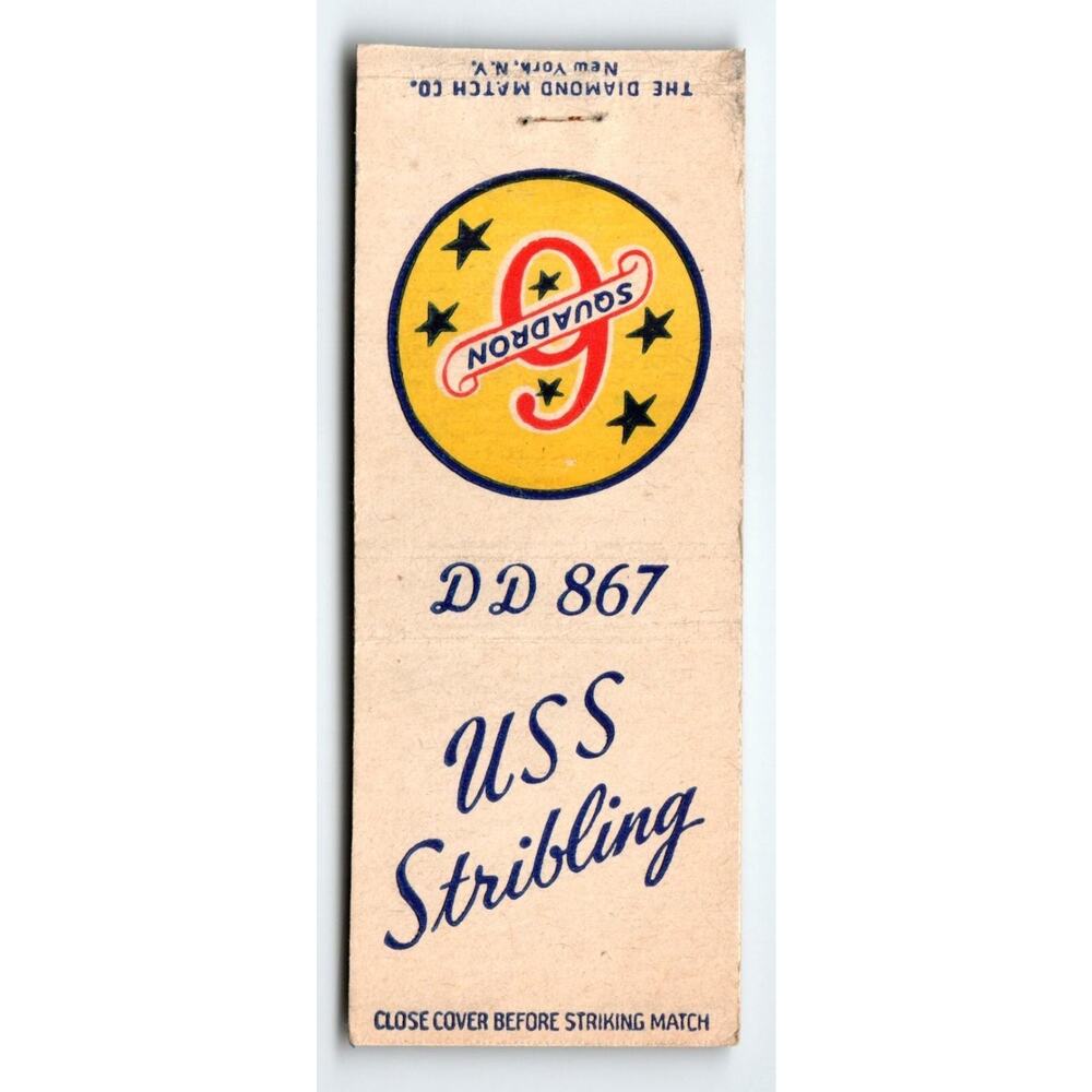 USS Stribling DD 867 US Navy Ship Military War Boat Matchbook Cover 1940s Naval